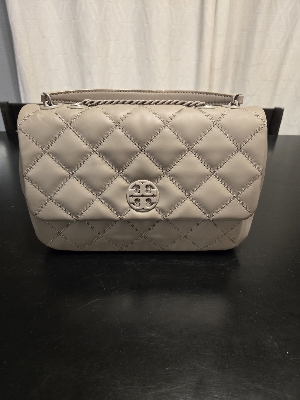 Tory Burch Quilted Leather Shoulder Bag in Taupe